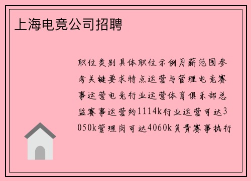 上海电竞公司招聘